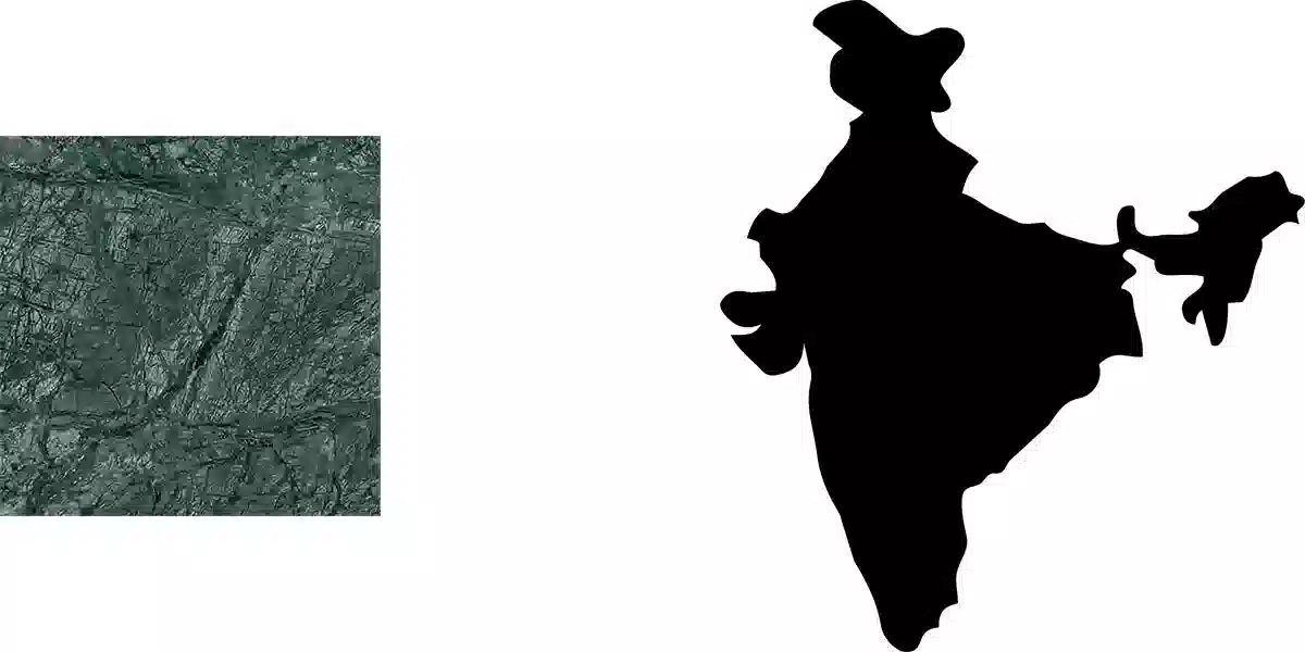 Tiefgrüner Verde Guatemala Marmor mit feiner dunkler Zeichnung und die Landkarte von Indien – Menelame Stein-Portfolio.